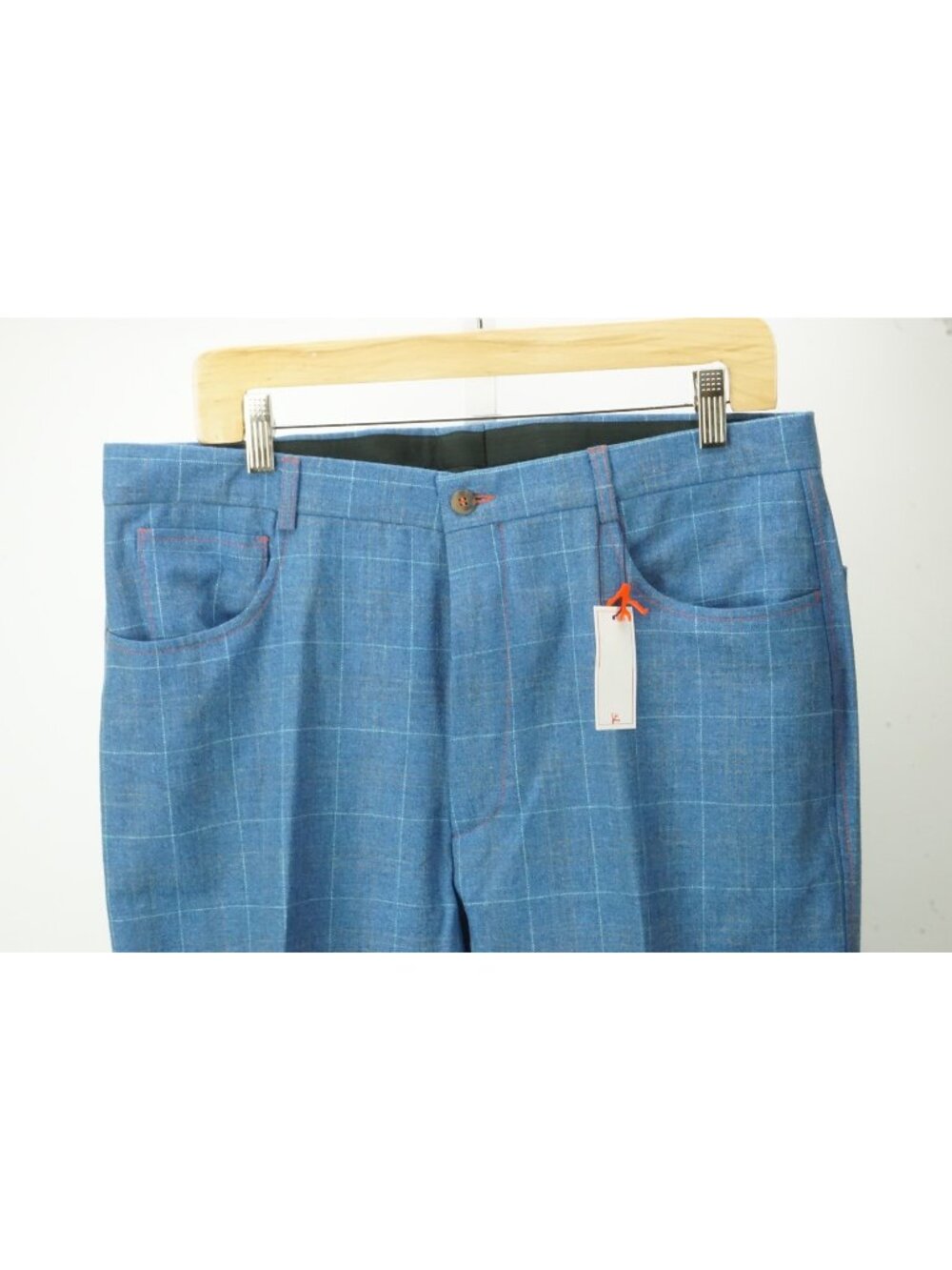 Isaia Blue Gold Plaid Flat Front Mens Casual Pants Sz 50 EU